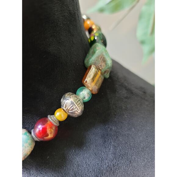 Womens Gold Statement Necklace With Multicolor Beaded Clusters And Lobster Clasp - Picture 4 of 6